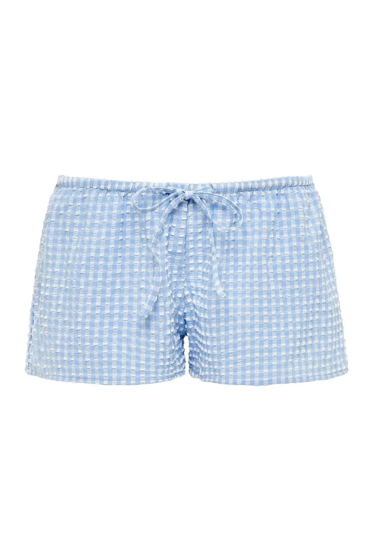 Peri Micro Gingham Low-Rise Drawstring Short