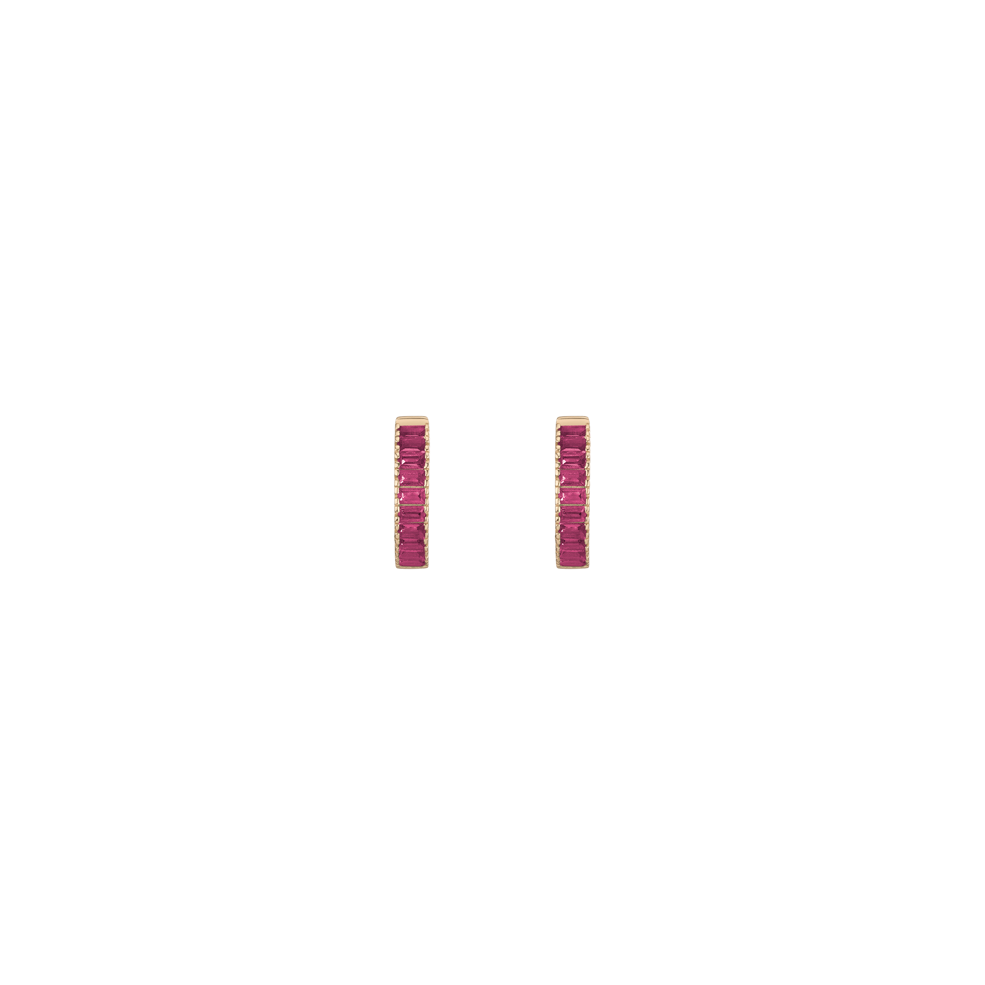 Lab Grown Red Ruby Baguette Huggie Earrings