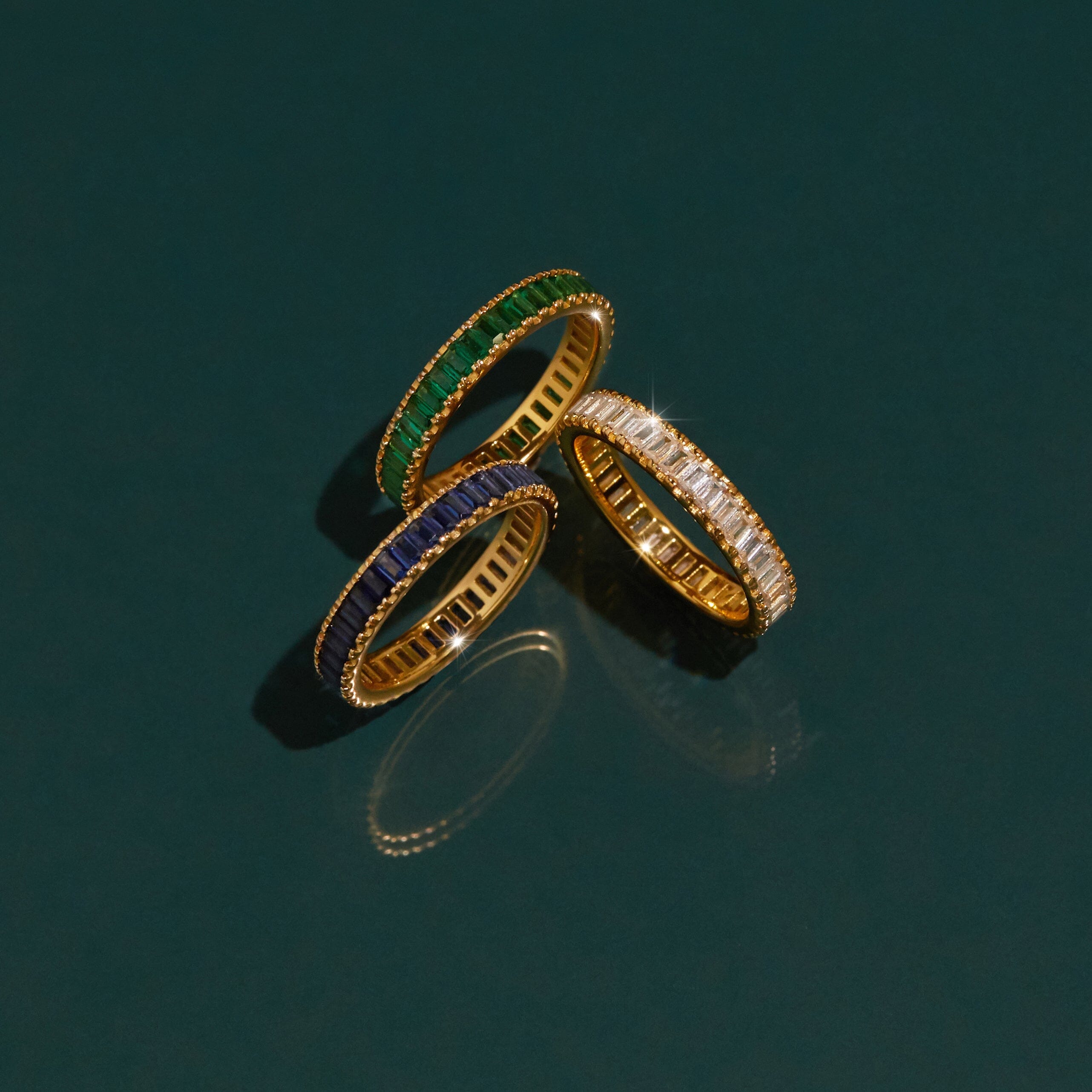 Lab Grown Green Emerald Baguette Eternity Ring