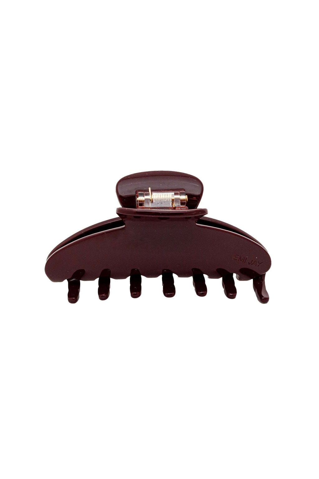 Bordeaux claw clip with rounded top and seven prongs, metal hinge mechanism visible.