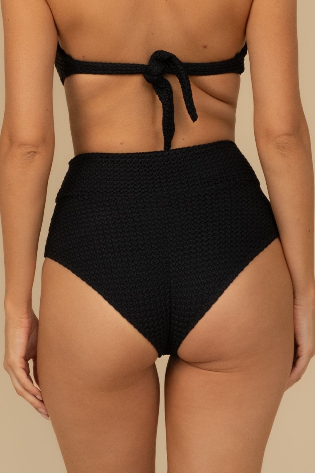 Black Crochet Added Coverage High Rise Bikini Bottom