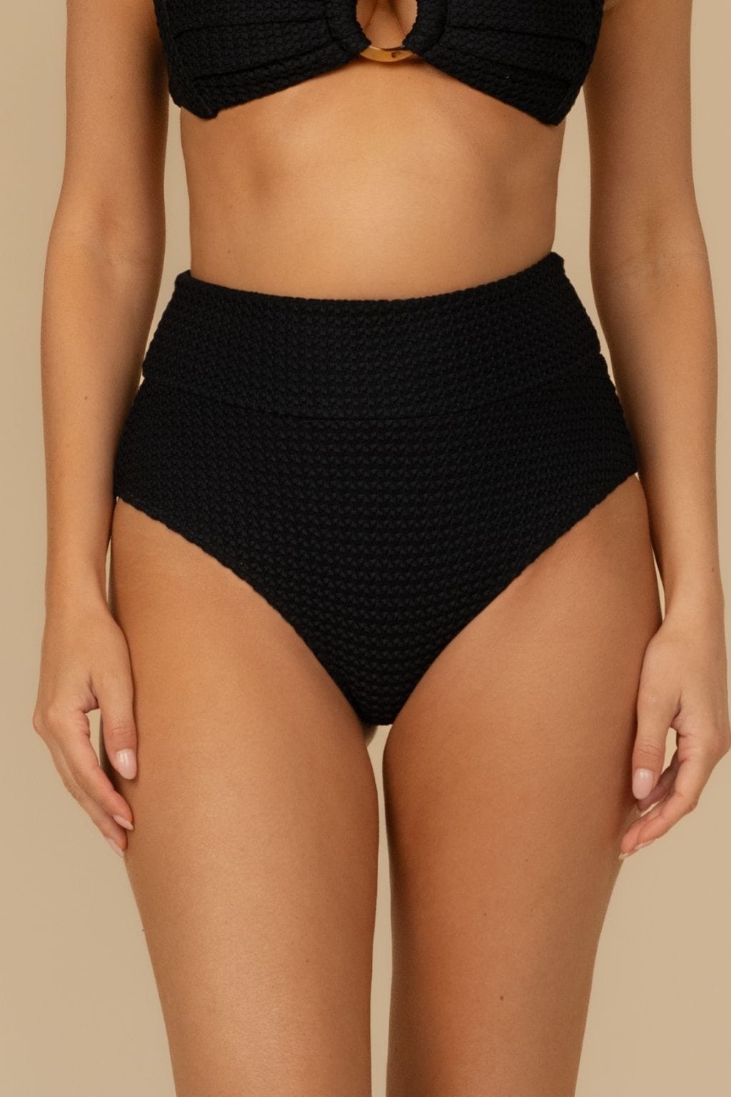 Black Crochet Full Coverage High Rise Bikini Bottom