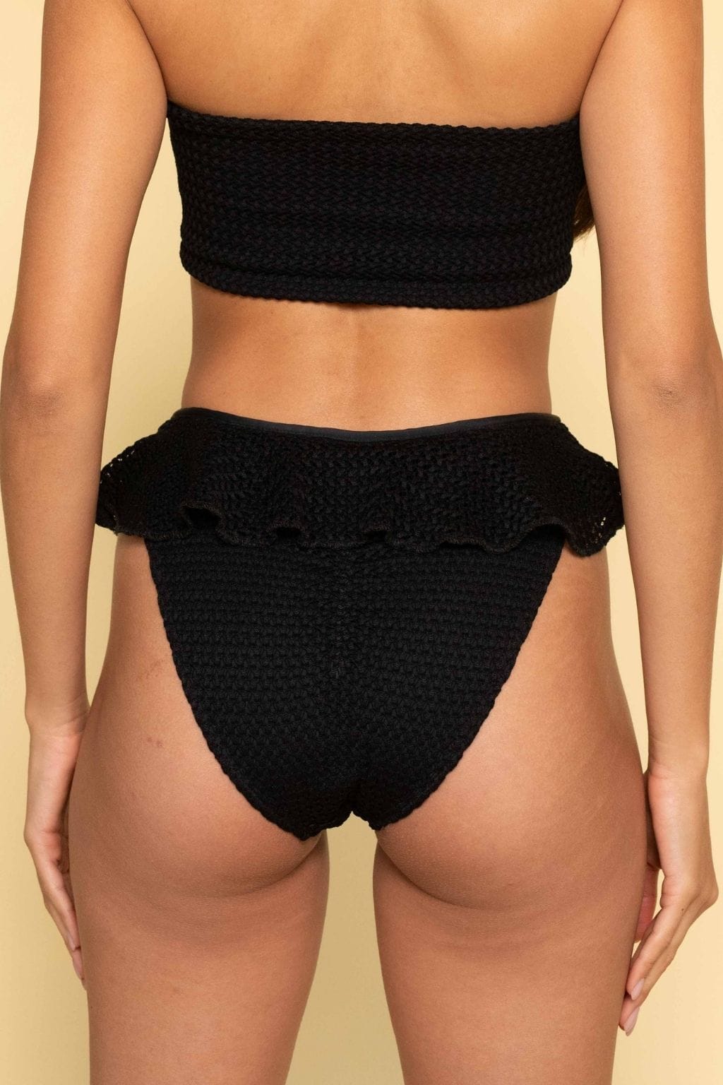 Black Crochet Tamarindo Ruffle Bikini Bottom
