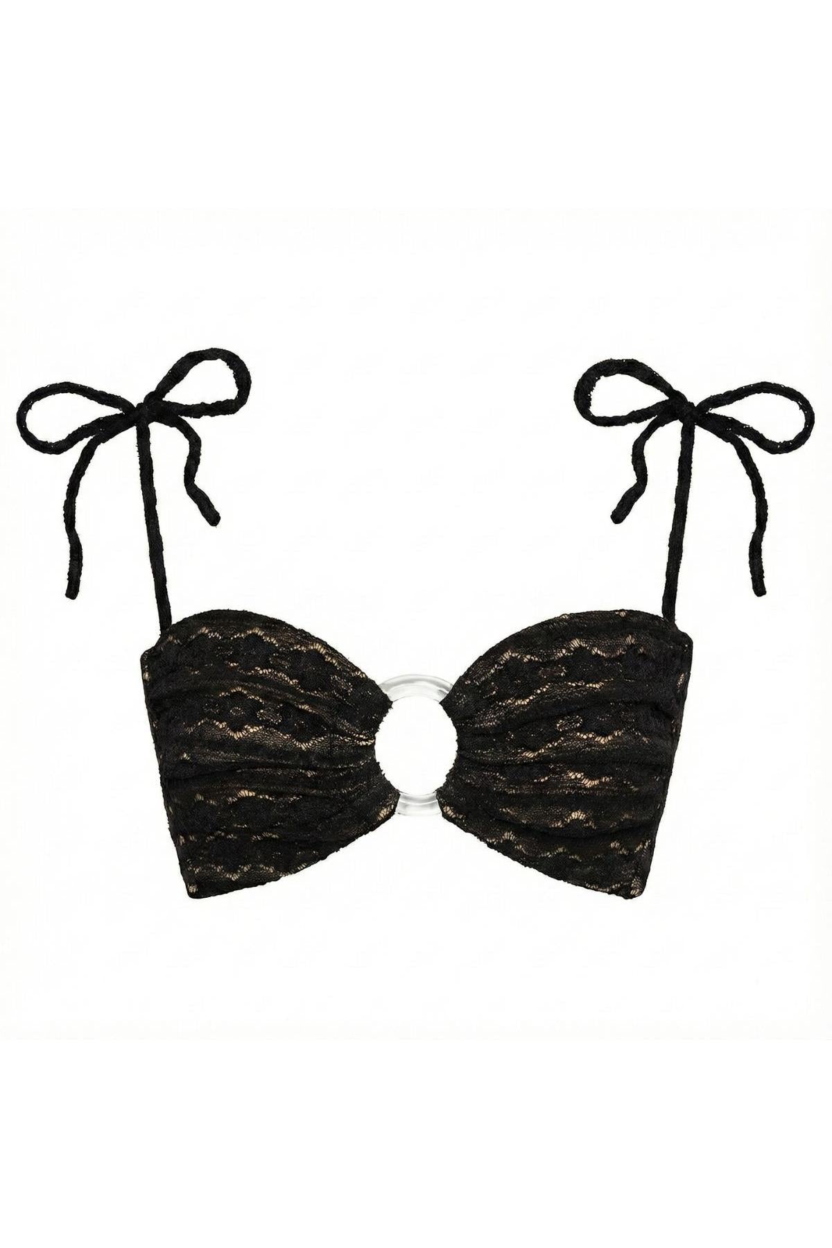 Black Daisy Lace Tori Ties Bandeau Bikini Top