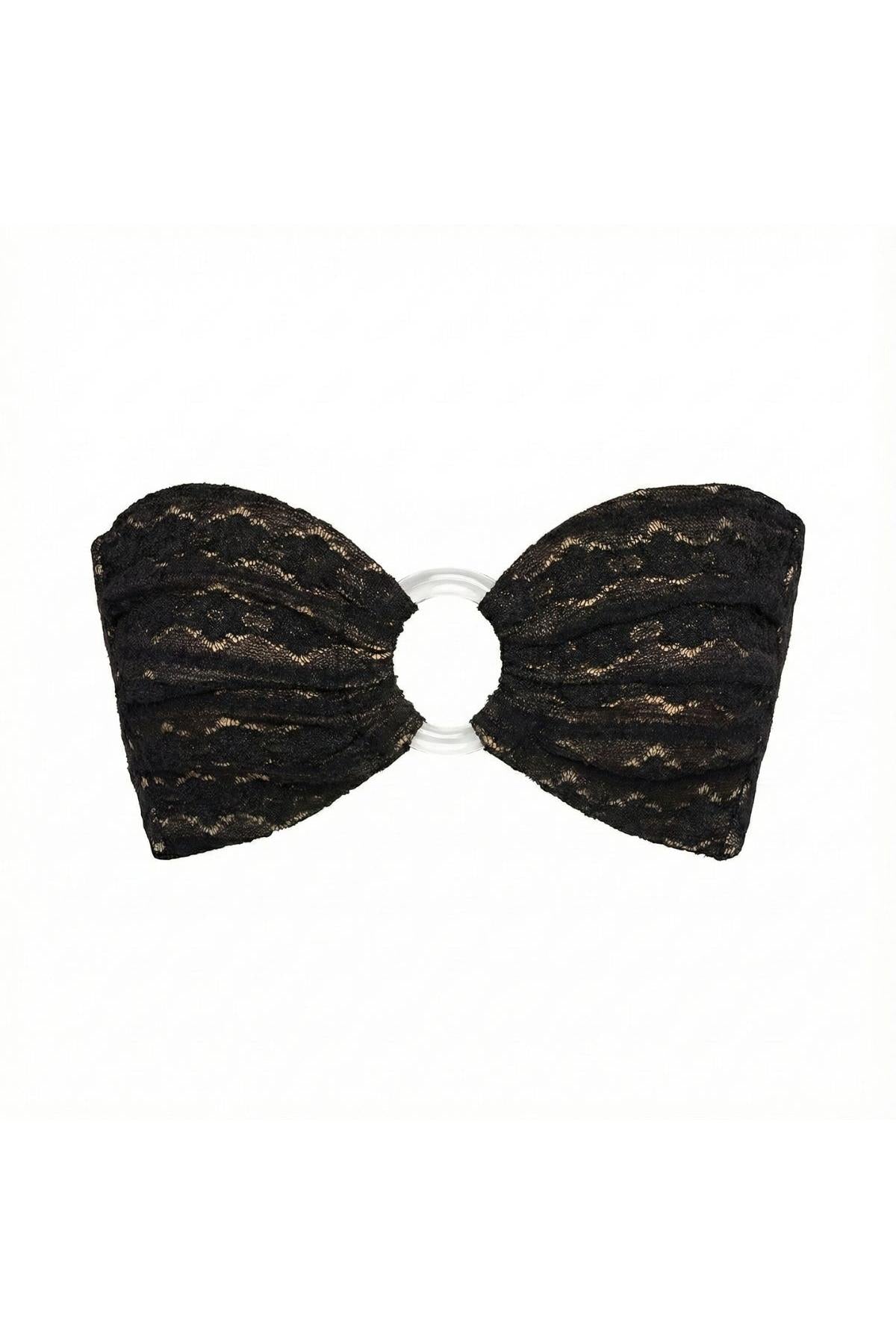 Black Daisy Lace Tori Ties Bandeau Bikini Top