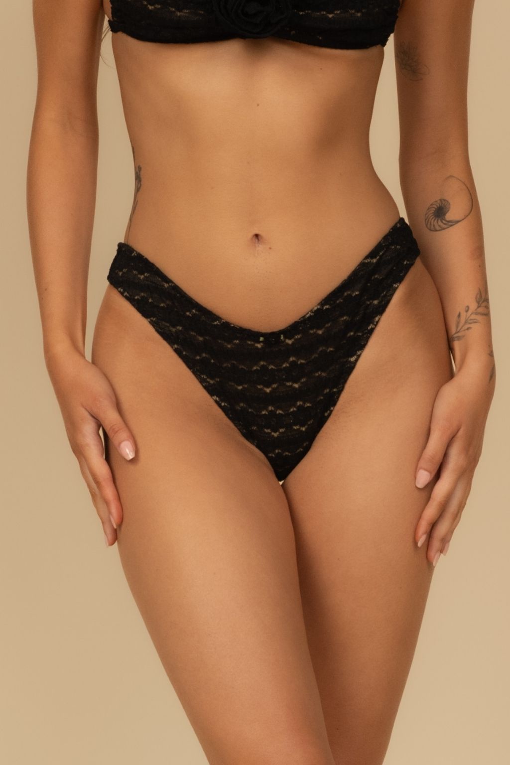 Black Daisy Lace Added Coverage Lulu (Zig-Zag Stitch) Bikini Bottom