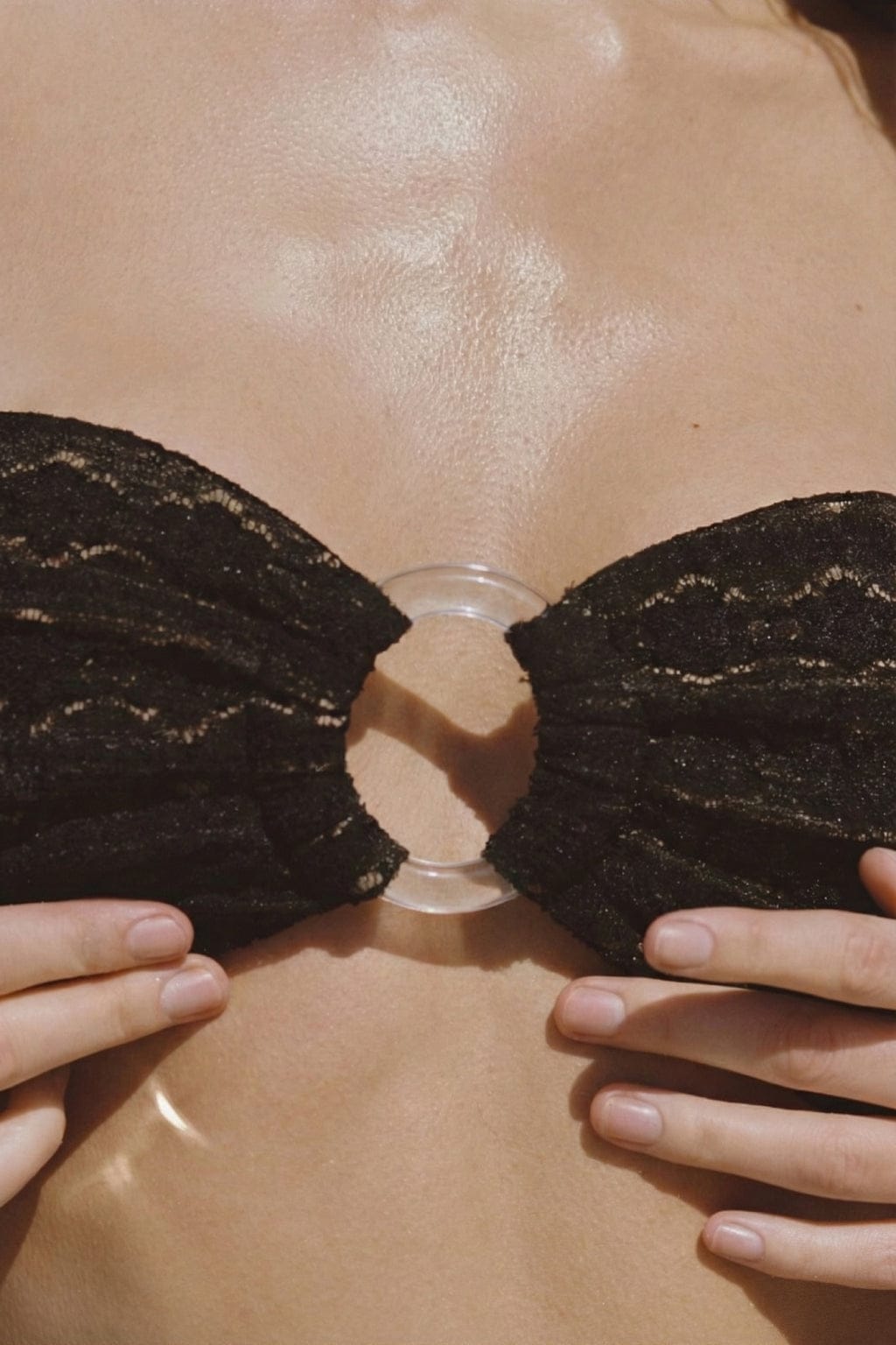 Black Daisy Lace Tori Ties Bandeau Bikini Top