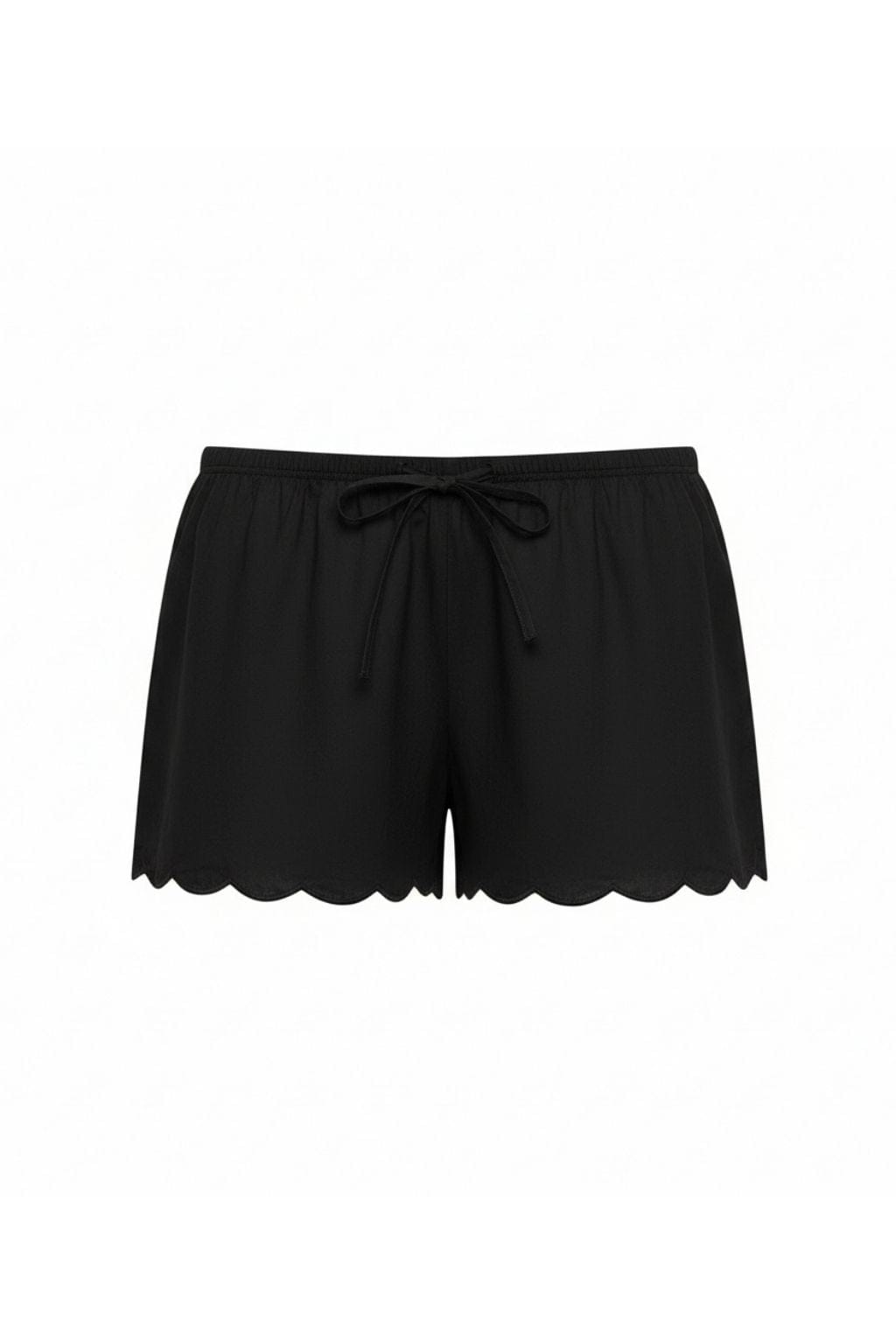 Black Scalloped Low-Rise Drawstring Short