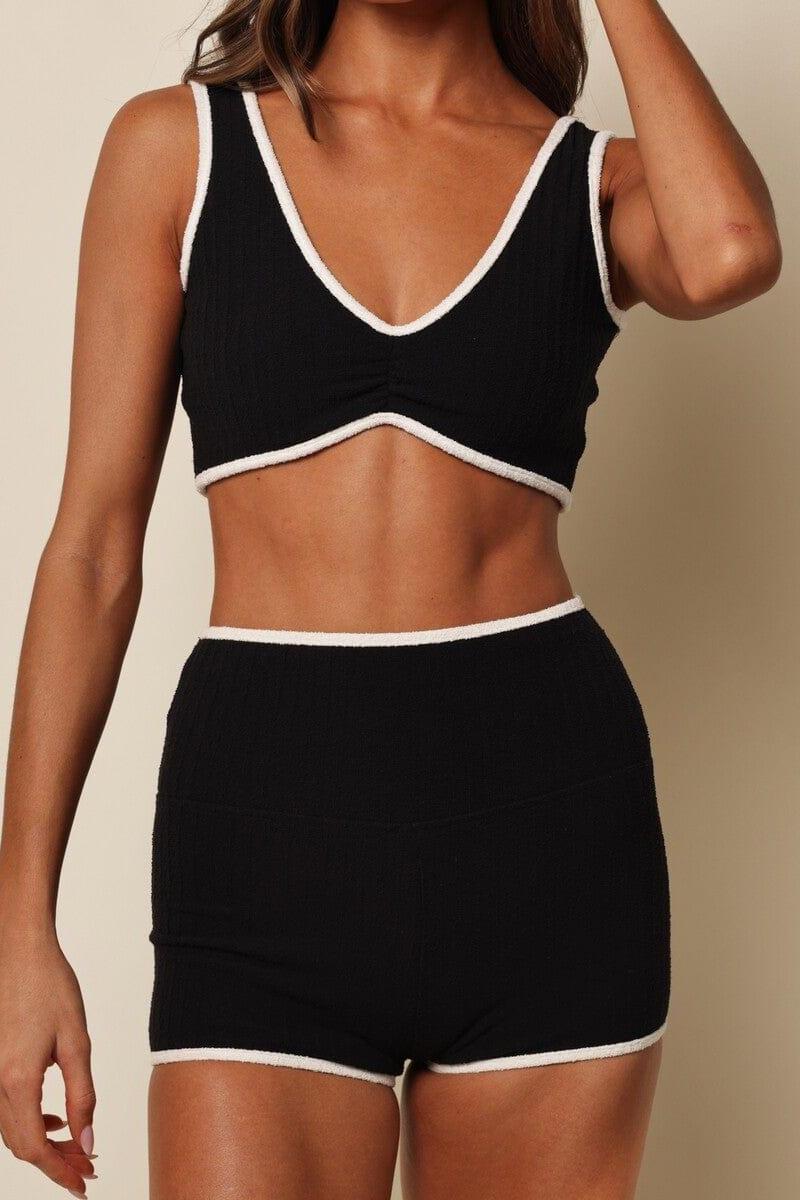 Black (Cream Binded) Terry Rib Kim Variation Bikini Top