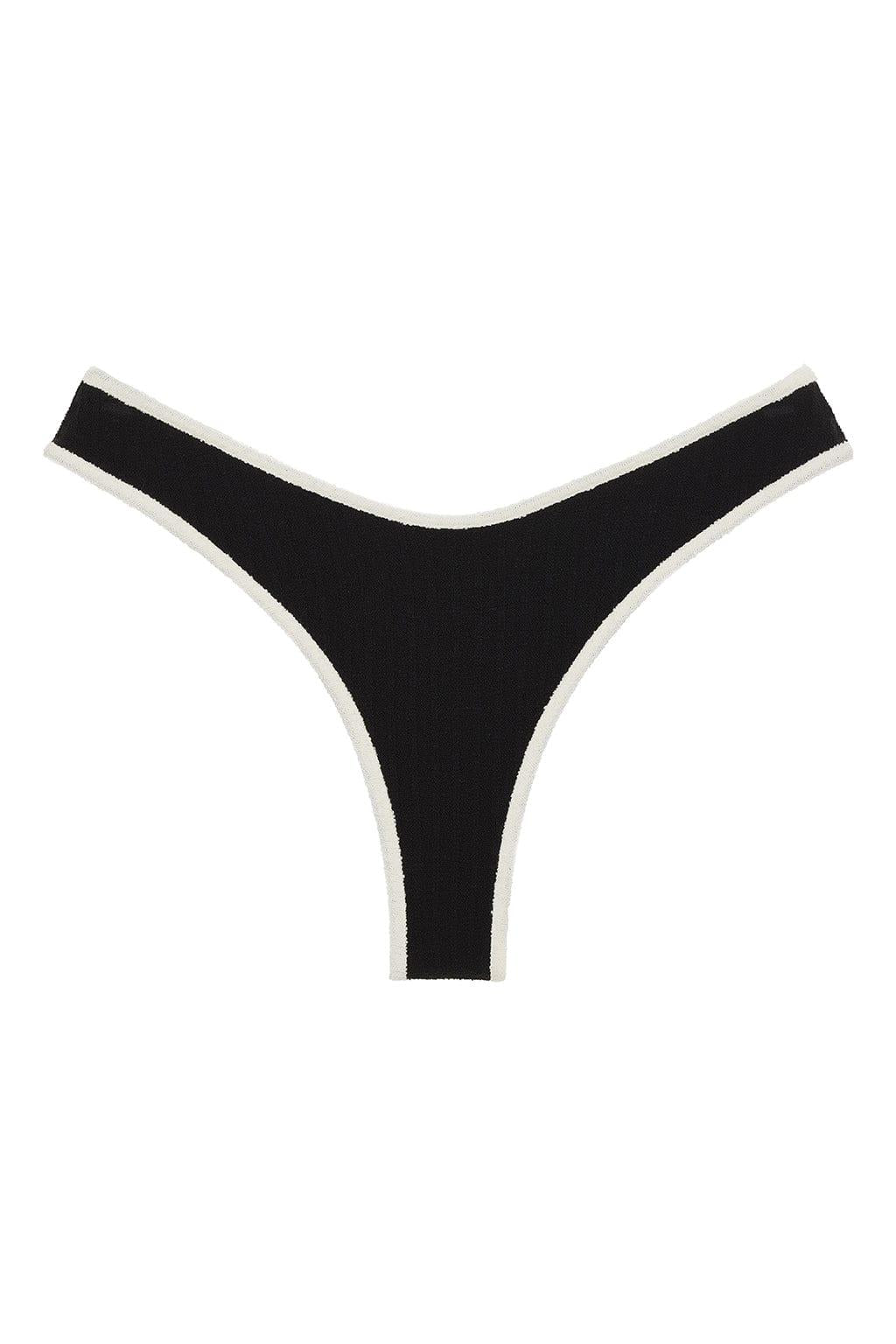Black (Cream Binded) Terry Rib Added Coverage Lulu Bikini Bottom