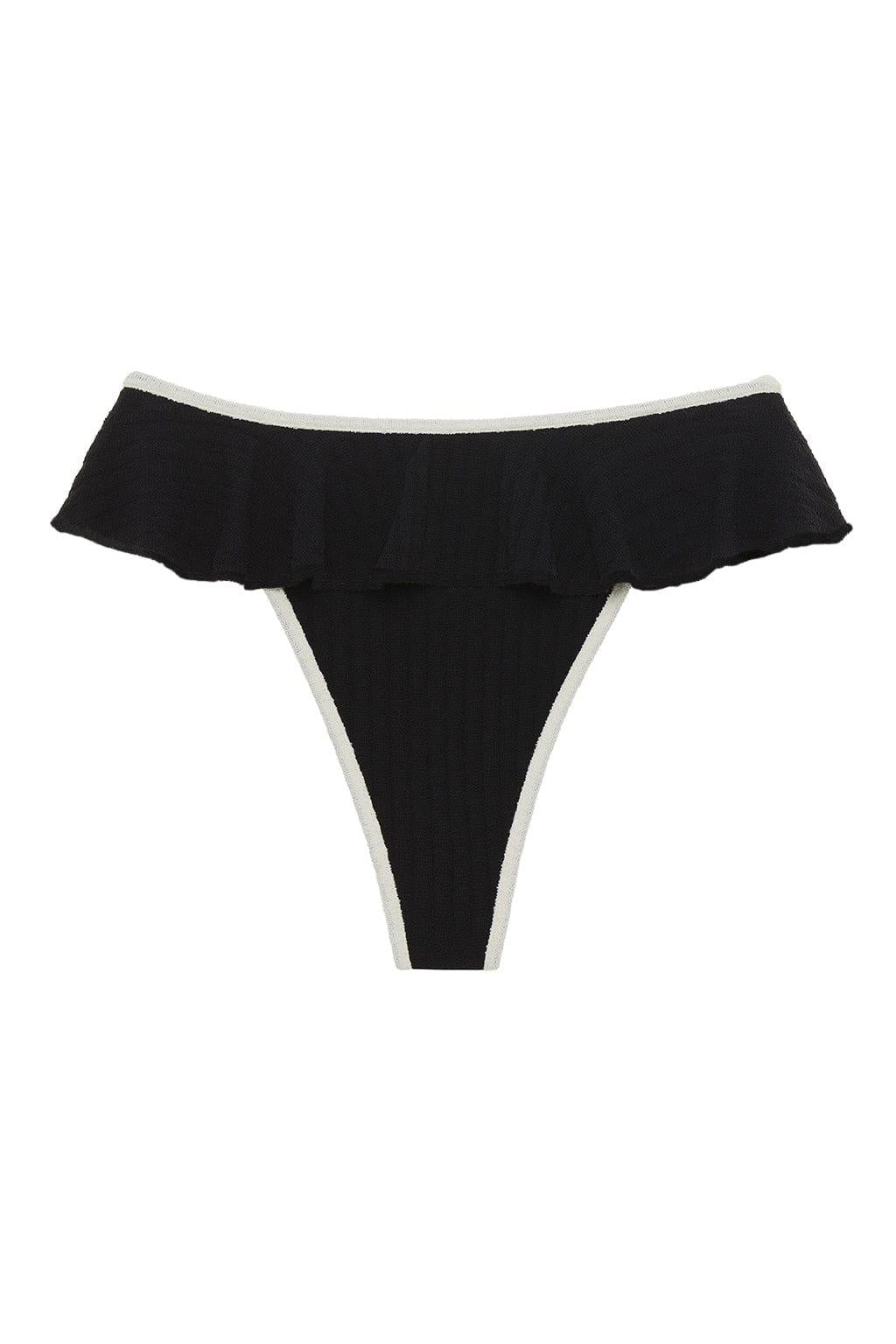 Black (Cream Binded) Terry Rib Tamarindo Ruffle Bikini Bottom