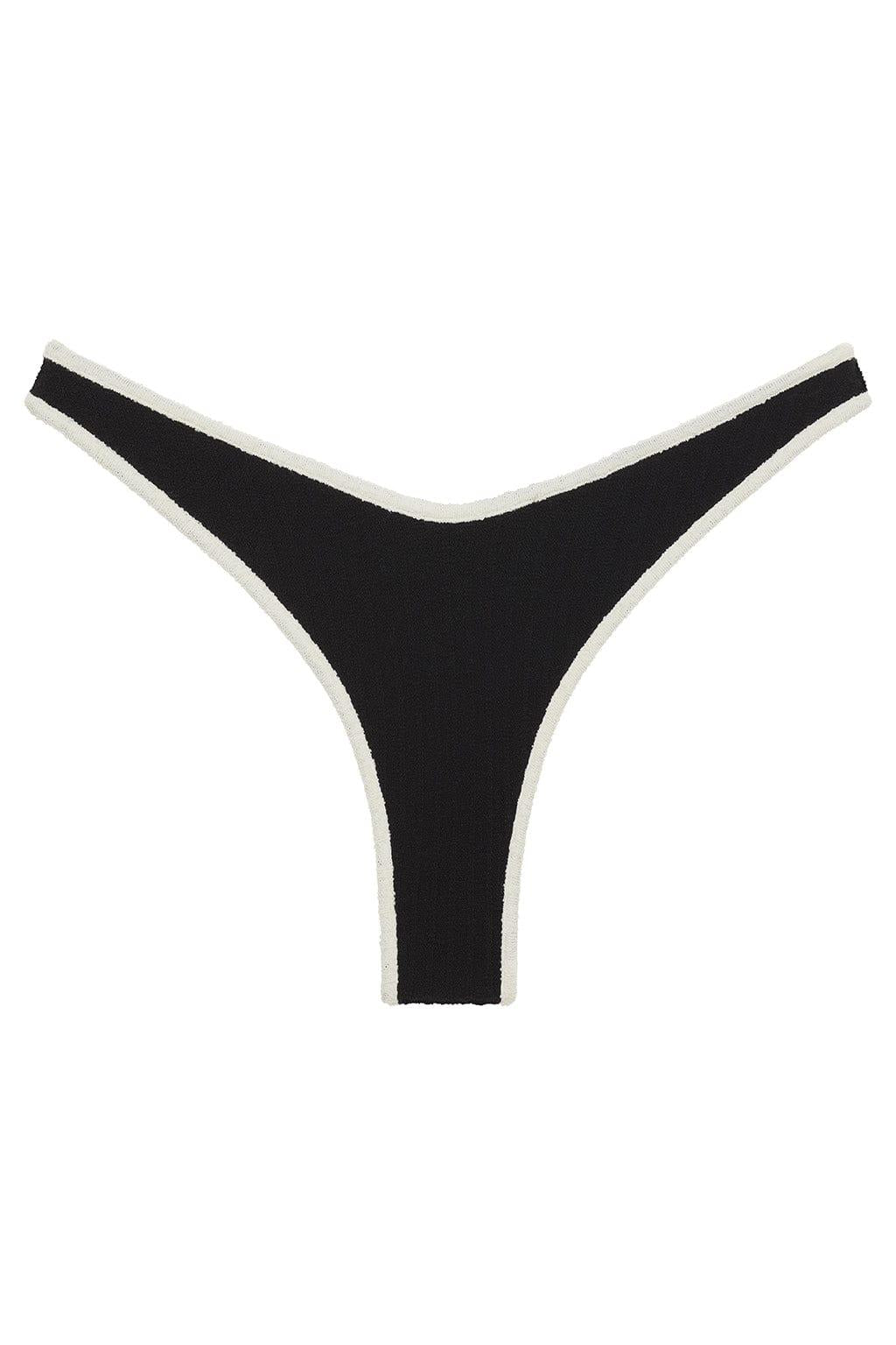 Black (Cream Binded) Terry Rib Thong Bikini Bottom