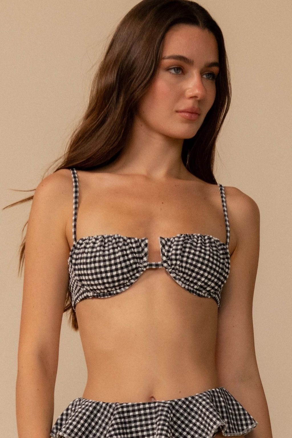 Black & White Gingham Petal Bikini Top