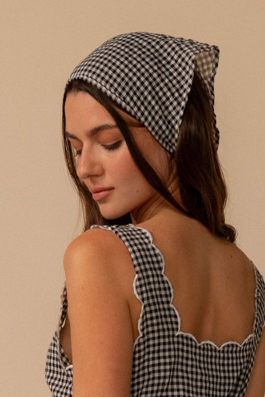 Black & White Gingham Tie-Up Scarf