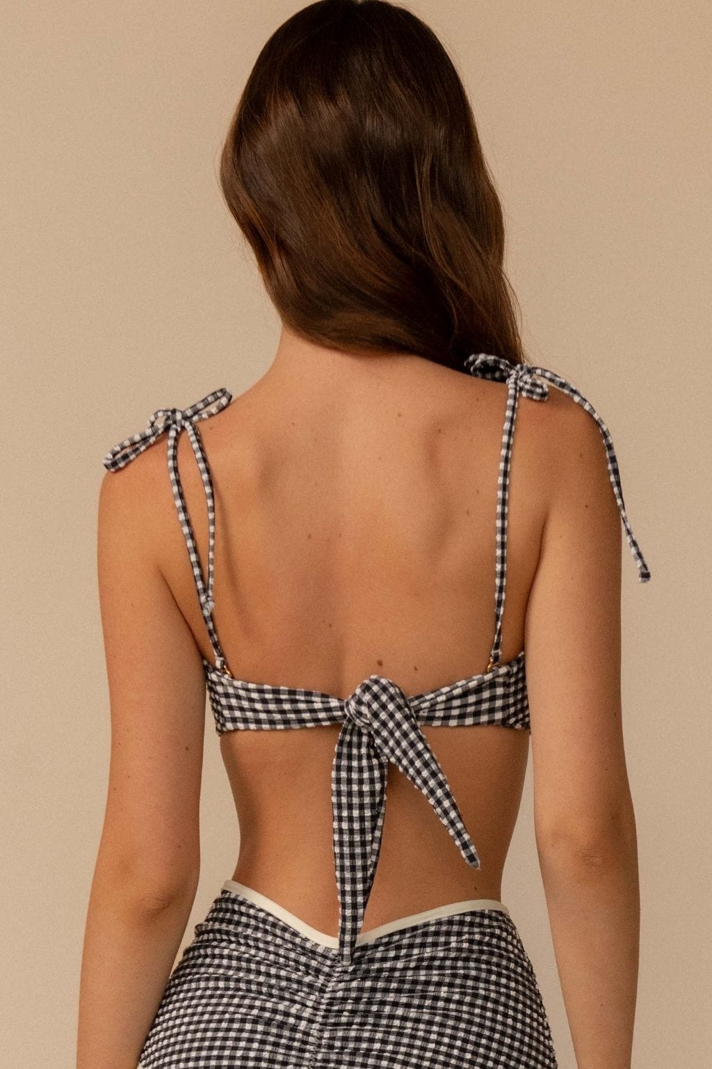 Black & White Gingham Tori Ties Bandeau Bikini Top