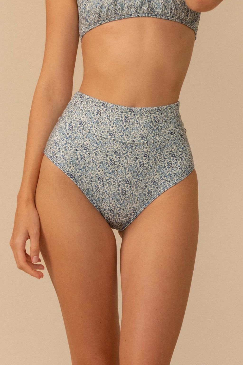 Blue Petite Fleur Added Coverage High Rise Bikini Bottom