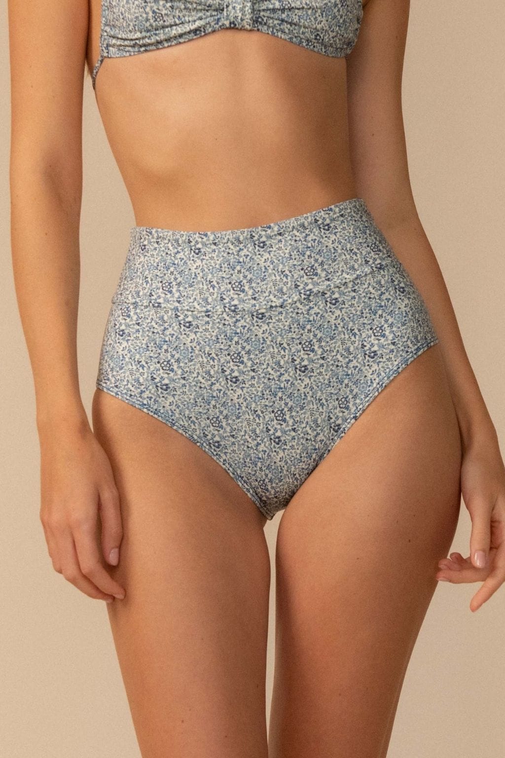 Blue Petite Fleur Full Coverage High Rise Bikini Bottom