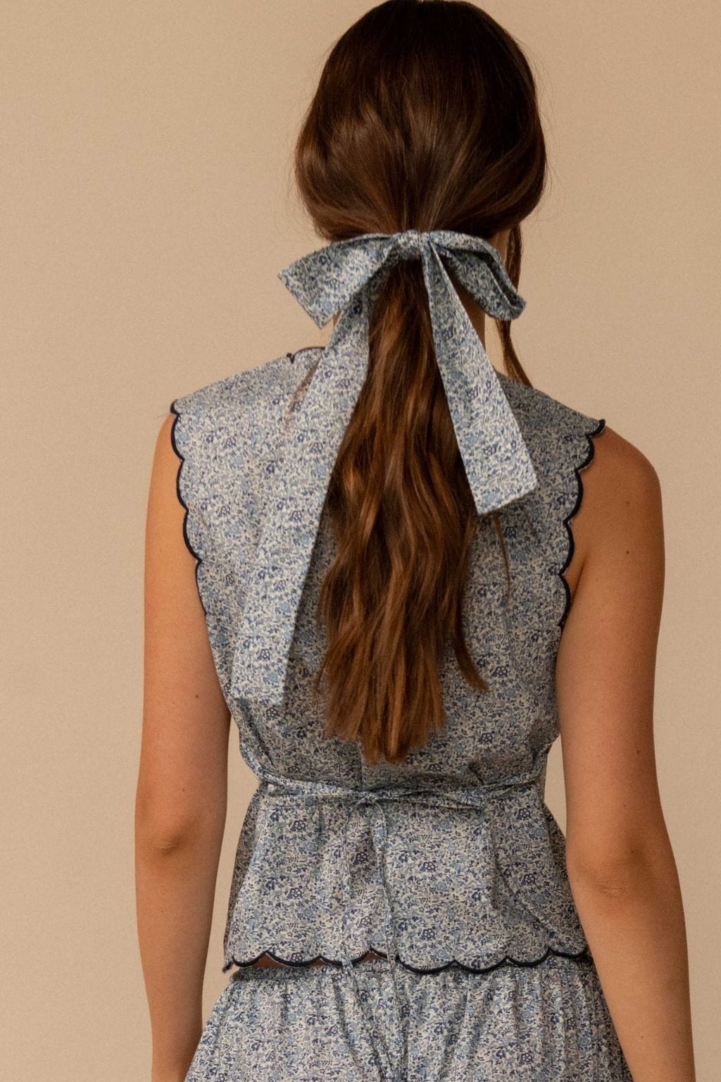 Blue Petite Fleur Scalloped Vest