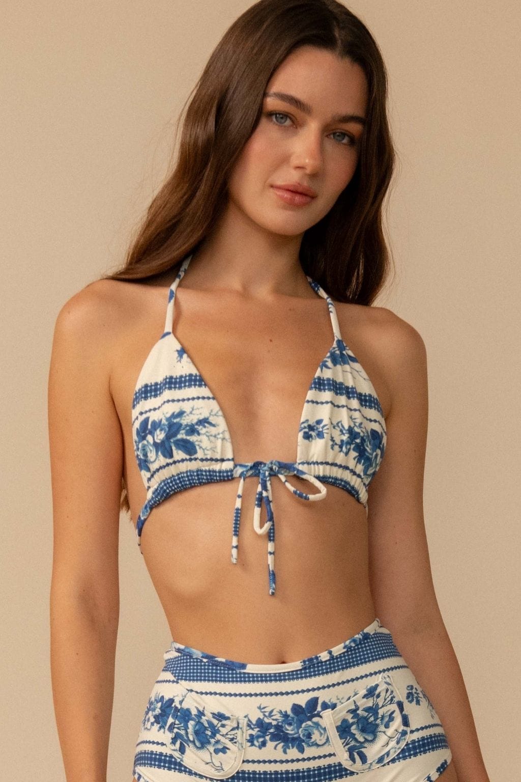 Blue Toile Stripe Emma Bikini Top