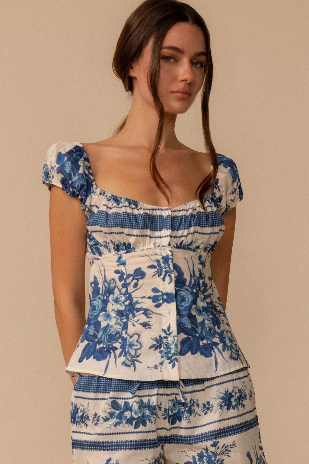 Blue Toile Stripe Millie Top