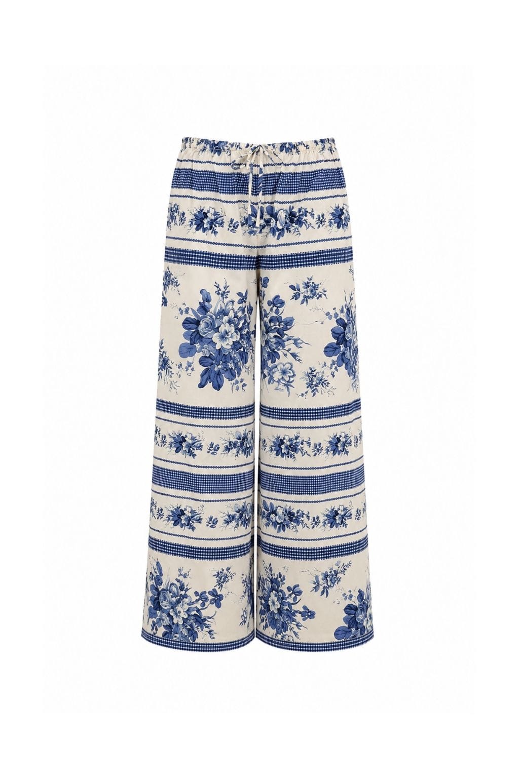 Blue Toile Stripe Drawstring Wide-Leg Pant