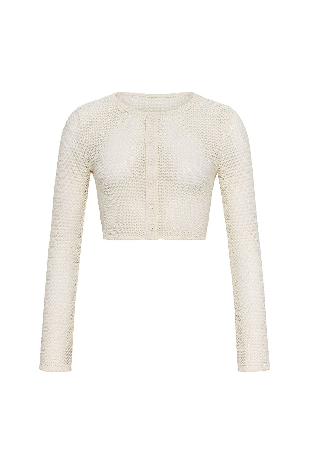 Bone Crochet Button-Down Cardi