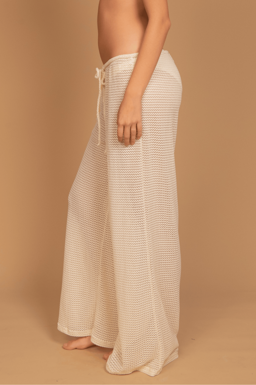 Bone Crochet Drawstring Wide-Leg Pant