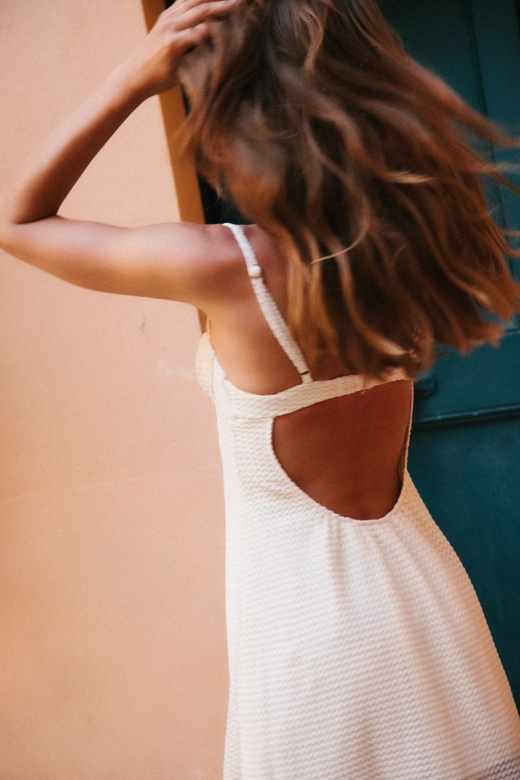 Bone Crochet Petal Short Slip Dress