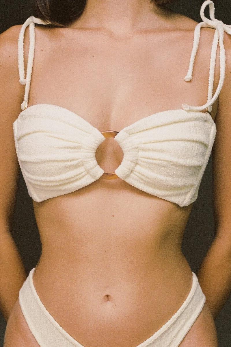 Buttercream Rib Tori Ties Bandeau Bikini Top