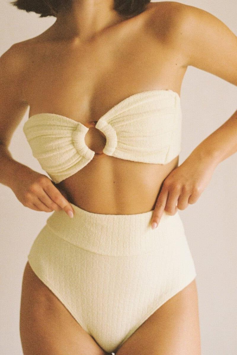 Buttercream Rib Tori Ties Bandeau Bikini Top