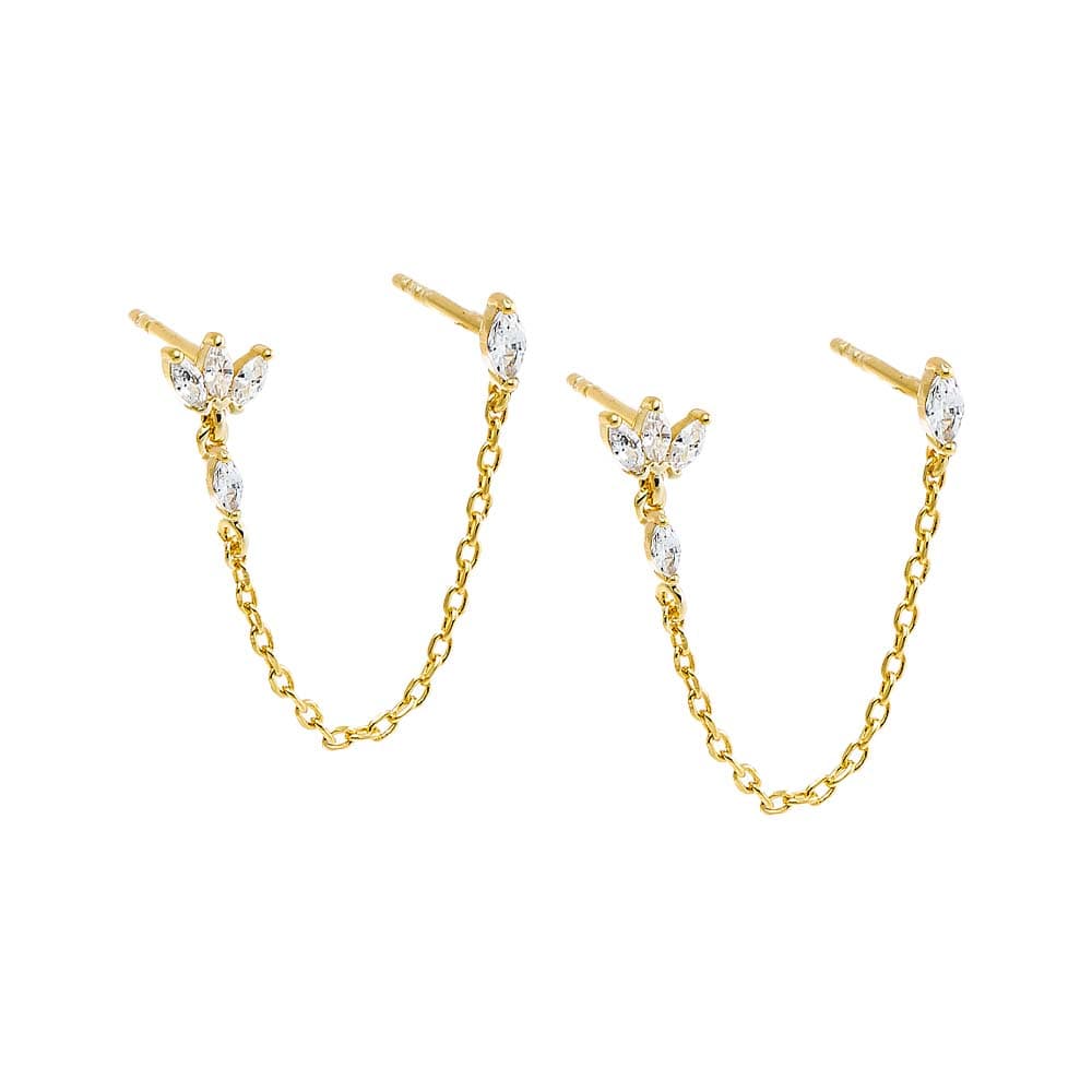 CZ Marquise Chain Double Stud Earring