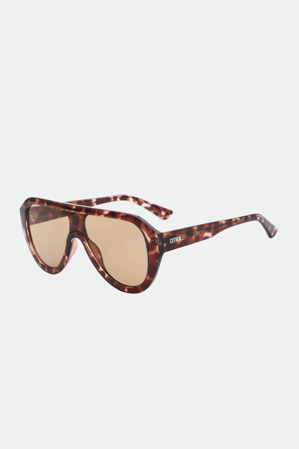 Tortoiseshell brown aviator sunglasses with brown tinted lenses and curved arms.
