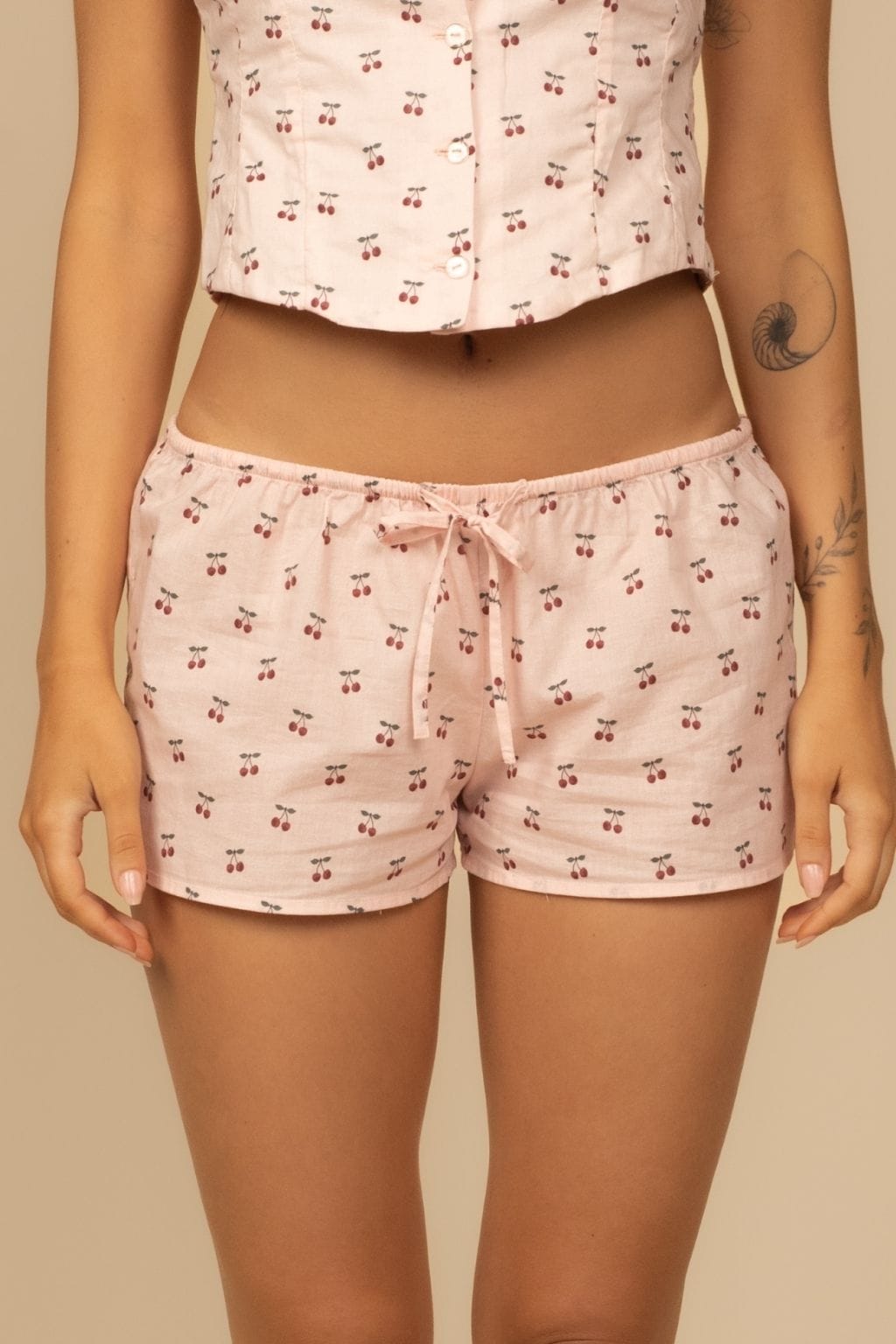 Cherries Low-Rise Drawstring Short