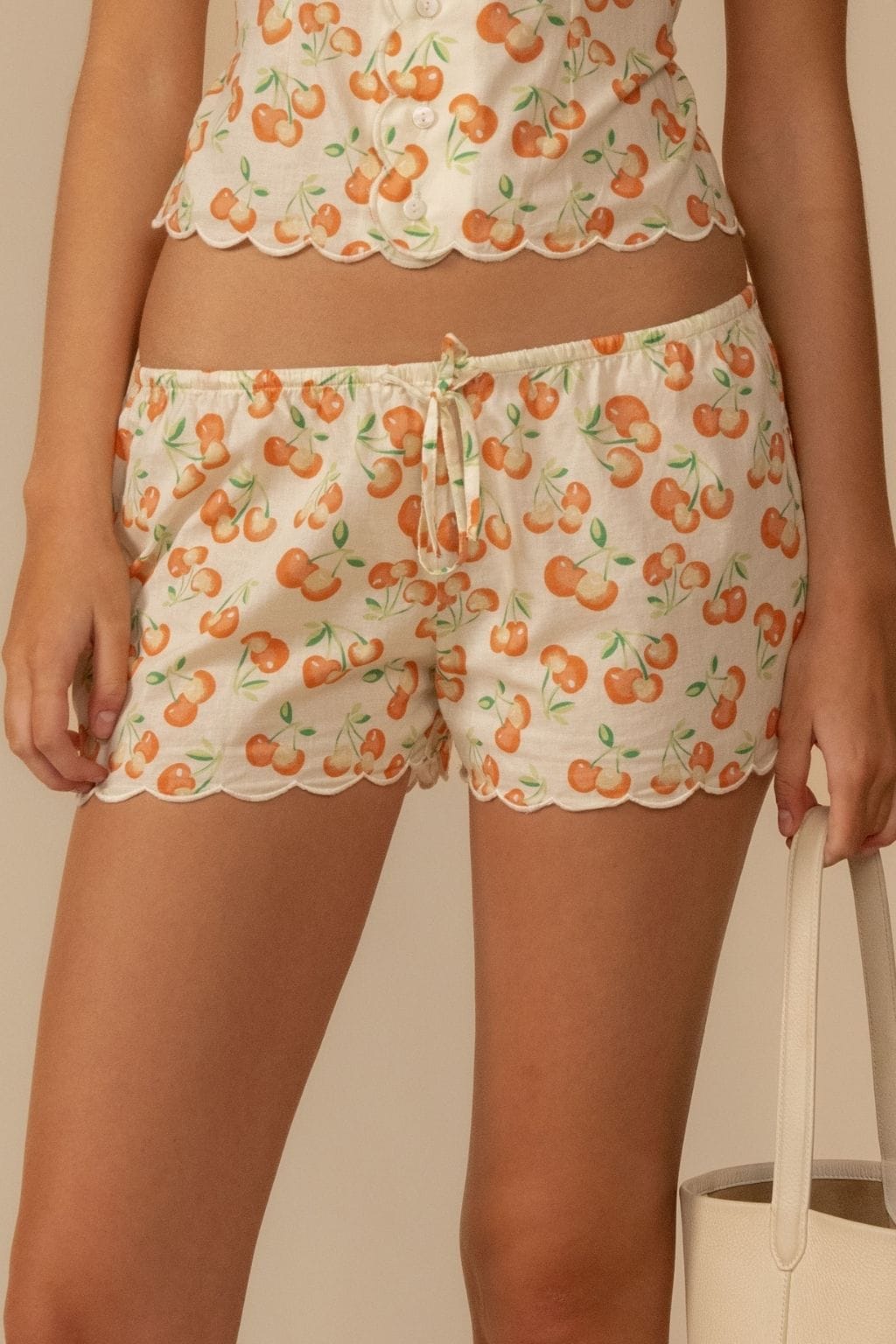 Cherry Sherbet Scalloped Low-Rise Drawstring Short