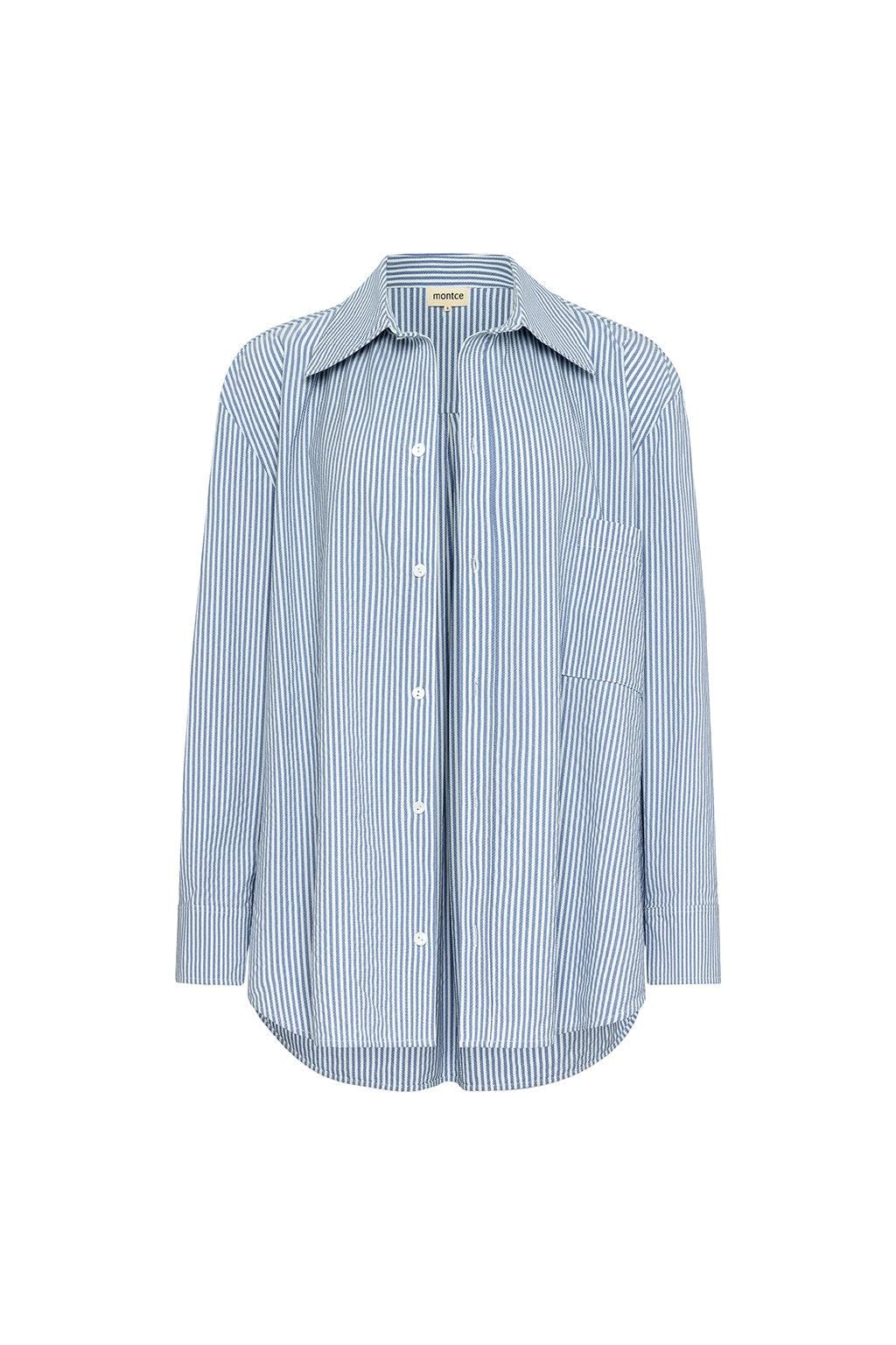 Classic Blue Stripe Boyfriend Button-Down Shirt