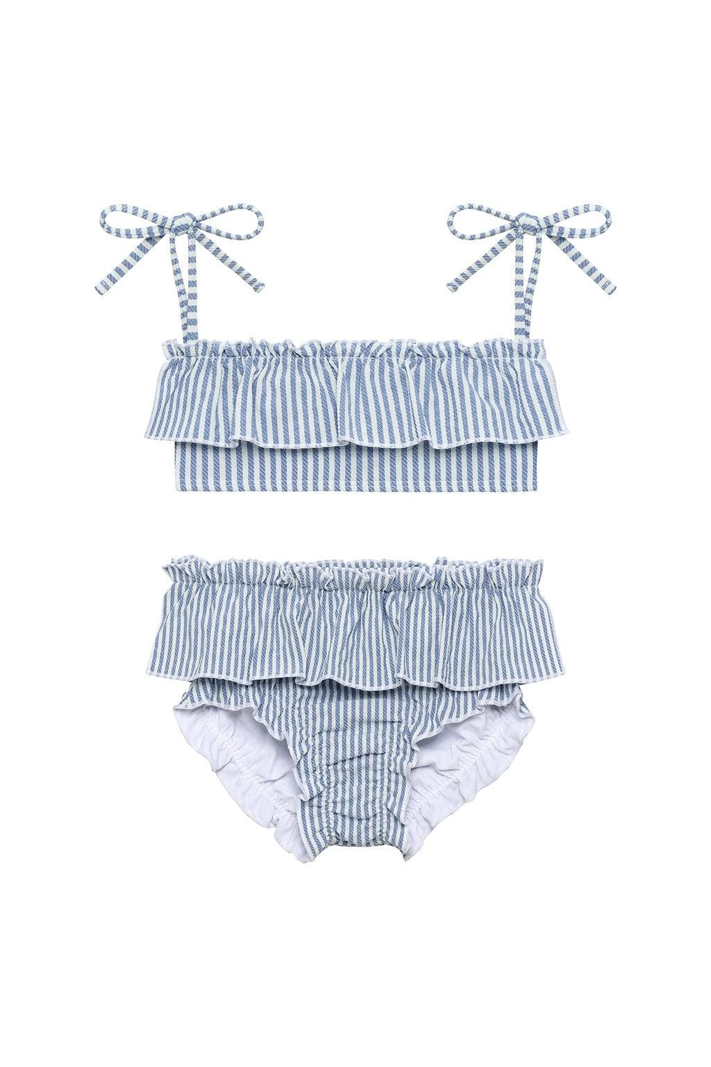 Classic Blue Stripe Mini Ruffle Top x Cabana Bikini Set
