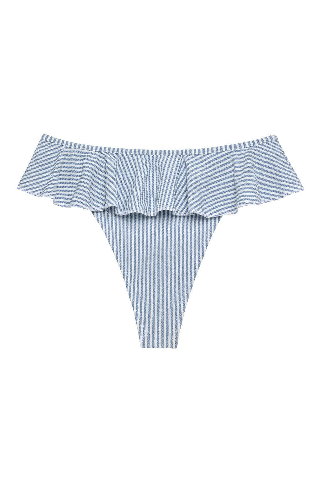 Classic Blue Stripe Tamarindo Ruffle Bikini Bottom