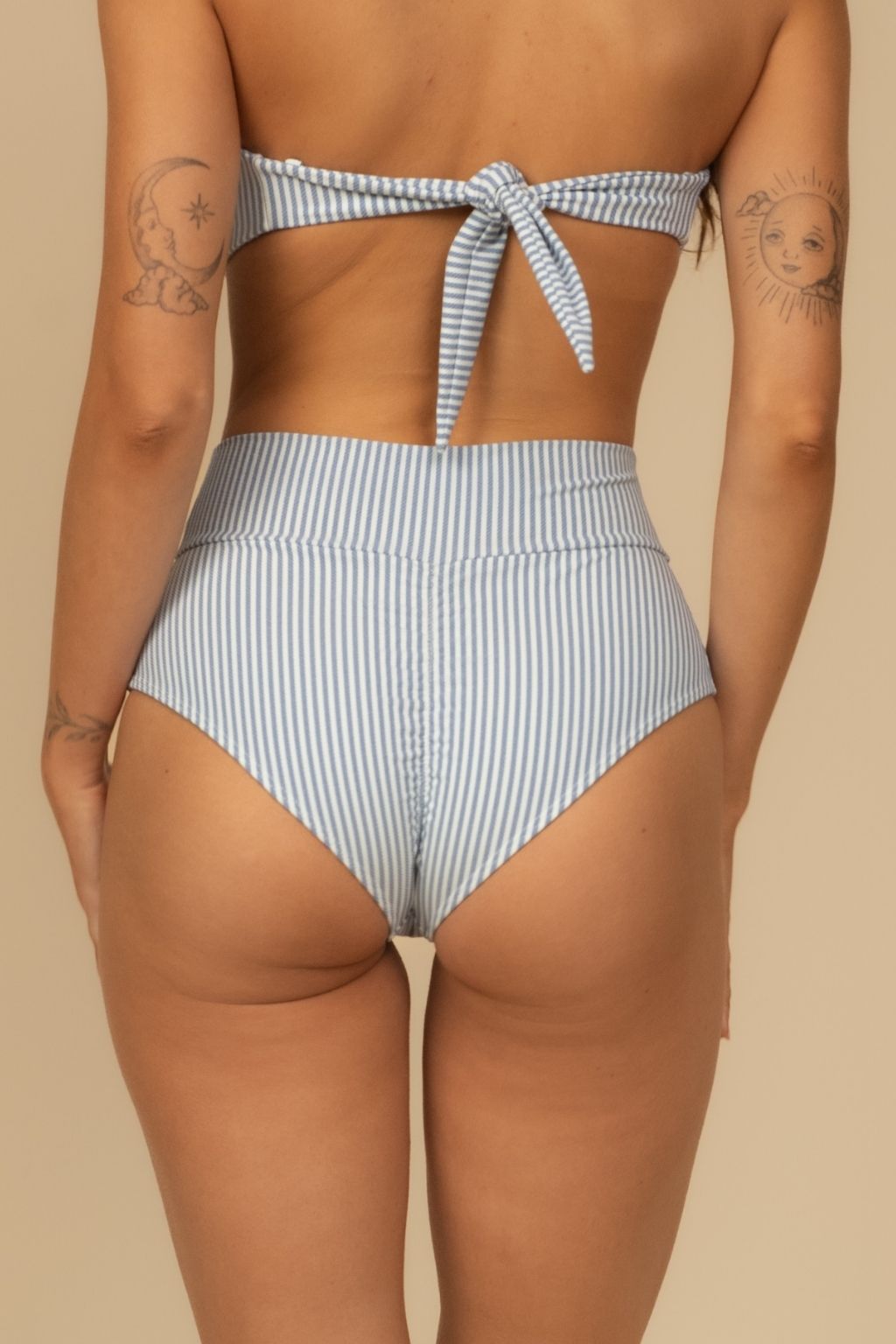 Classic Blue Stripe Added Coverage High Rise Bikini Bottom