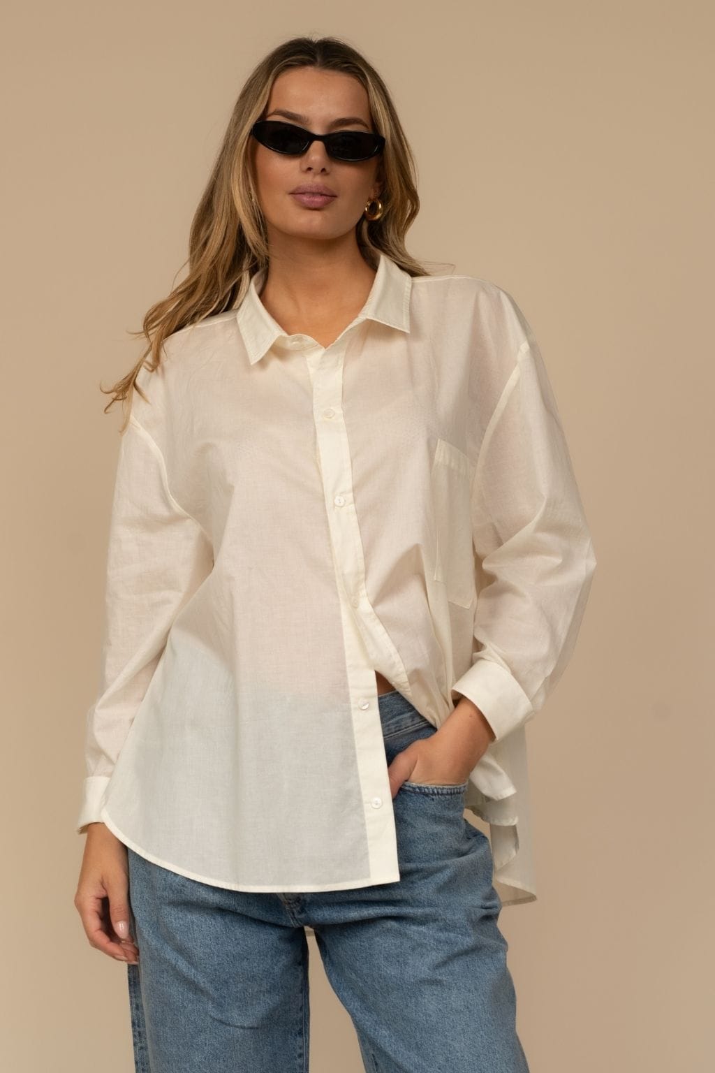 Cream Boyfriend Button-Down Shirt