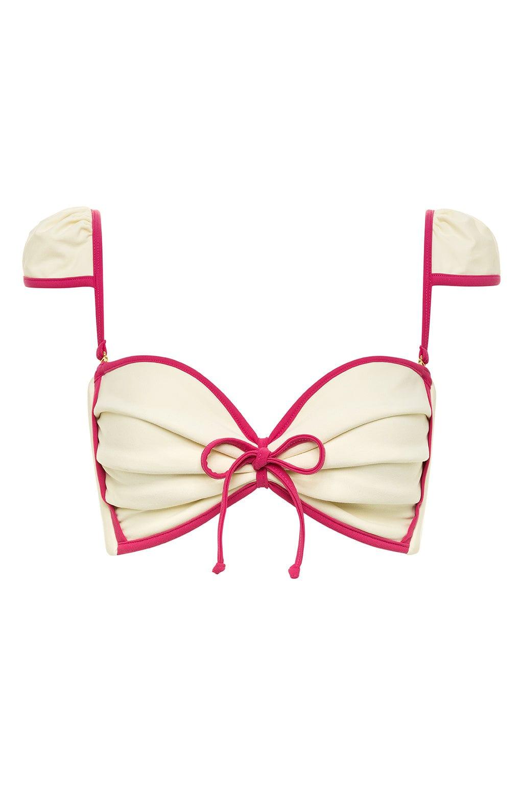 Cream Raspberry Binded Cabana Bows Bikini Top