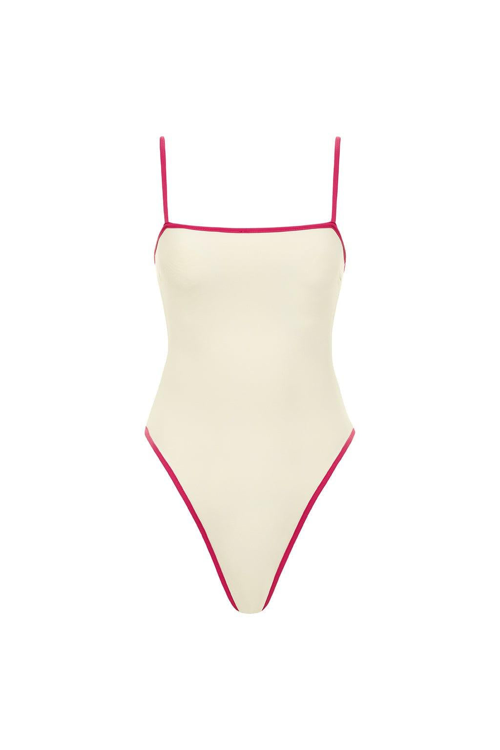 Cream Raspberry Binded Jacelyn One-Piece