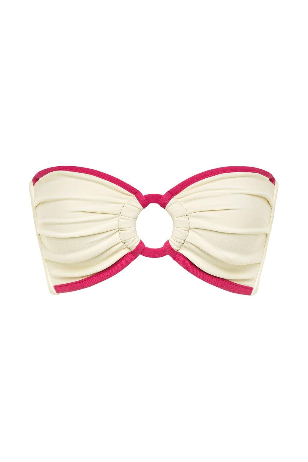 Cream Raspberry Binded Tori Ties Bandeau Bikini Top
