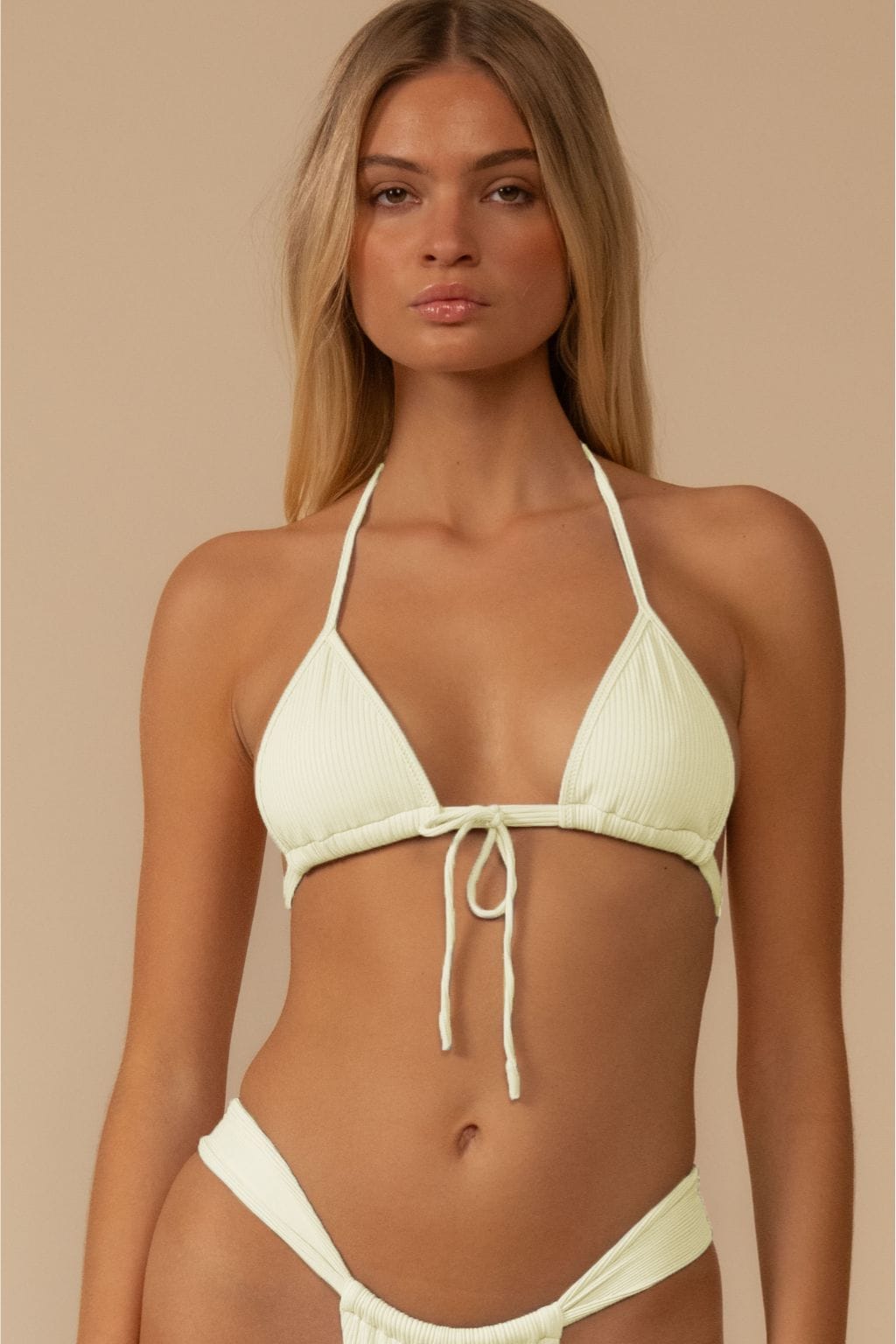 Cream Rib Binded Emma (Zig-Zag Stitch) Bikini Top