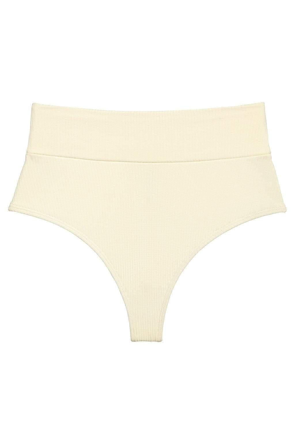 Cream Rib Full Coverage High Rise Bikini Bottom