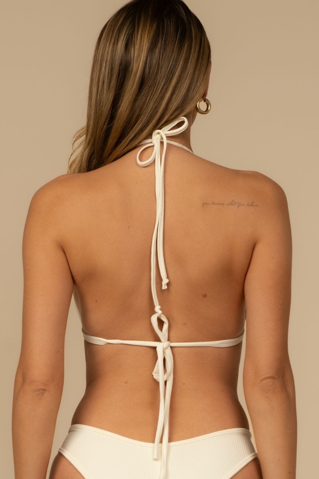 Cream Rib Binded Emma (Zig-Zag Stitch) Bikini Top