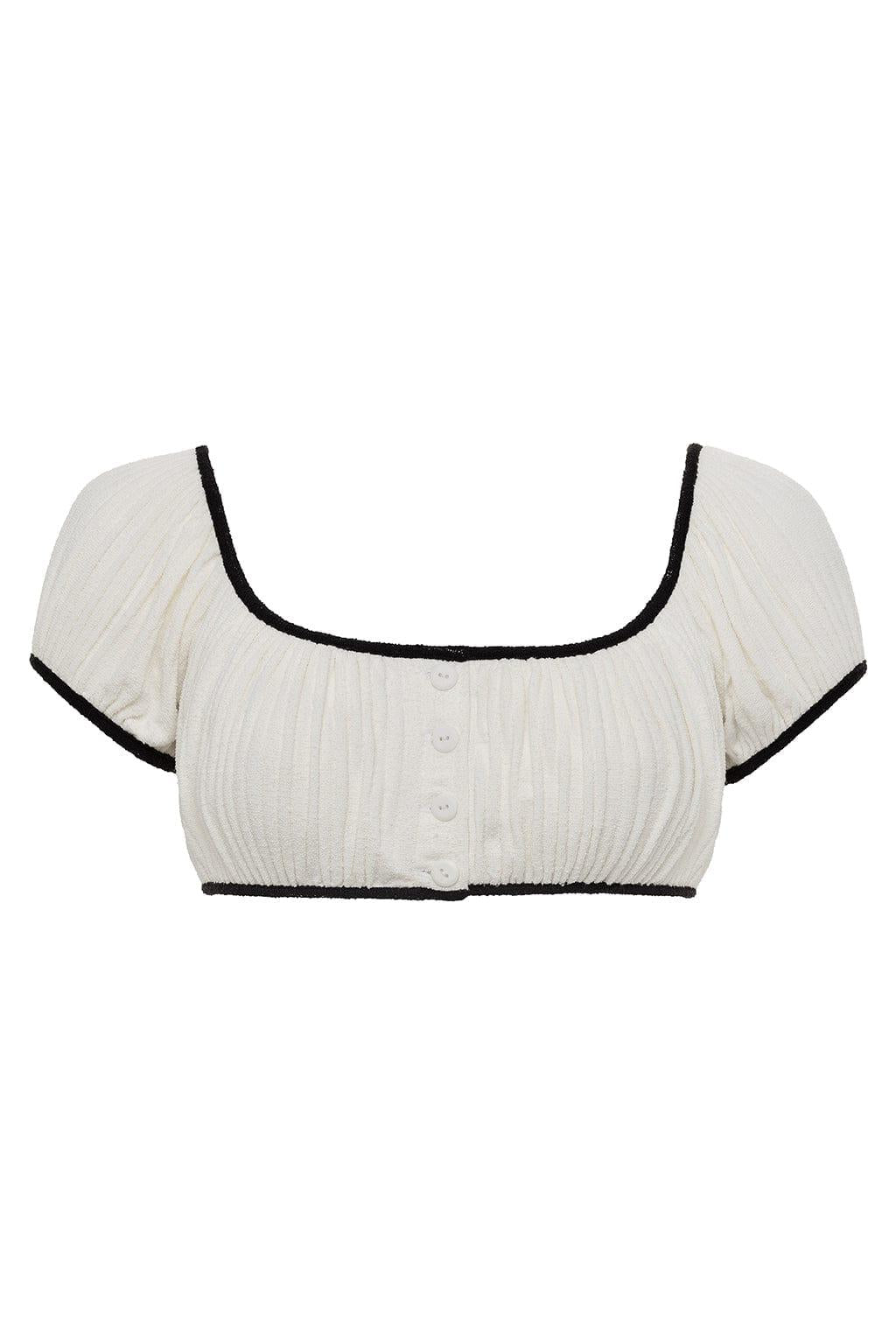 Cream (Black Binded) Terry Rib Bandita Bikini Top