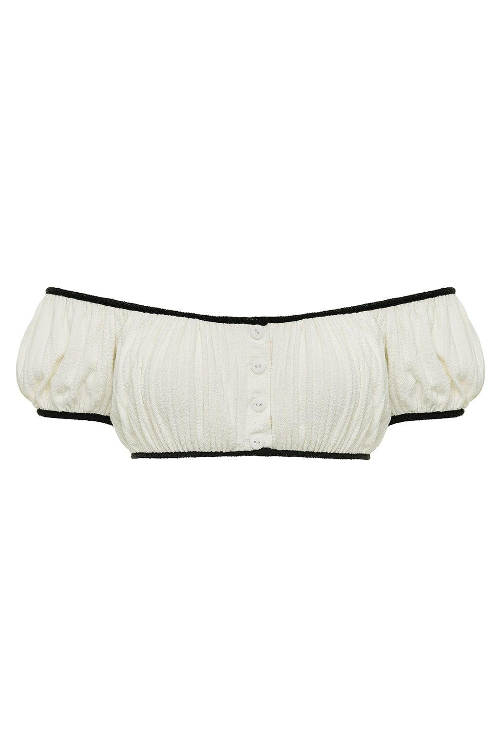 Cream (Black Binded) Terry Rib Bandita Bikini Top