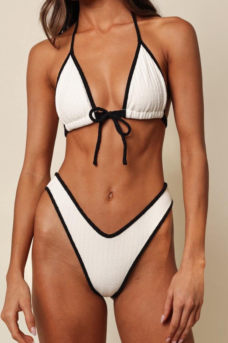 Cream (Black Binded) Terry Rib Emma Bikini Top