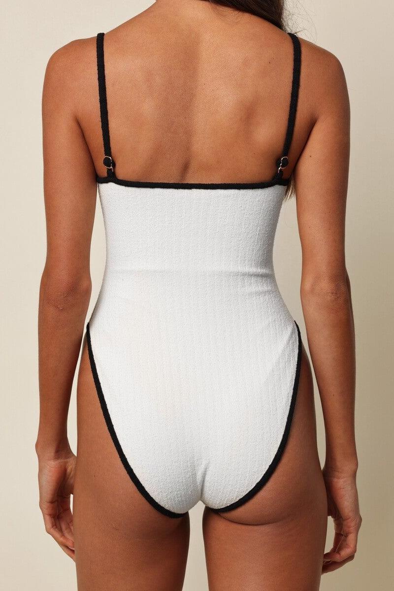 Cream (Black Binded) Terry Rib Jacelyn One-Piece