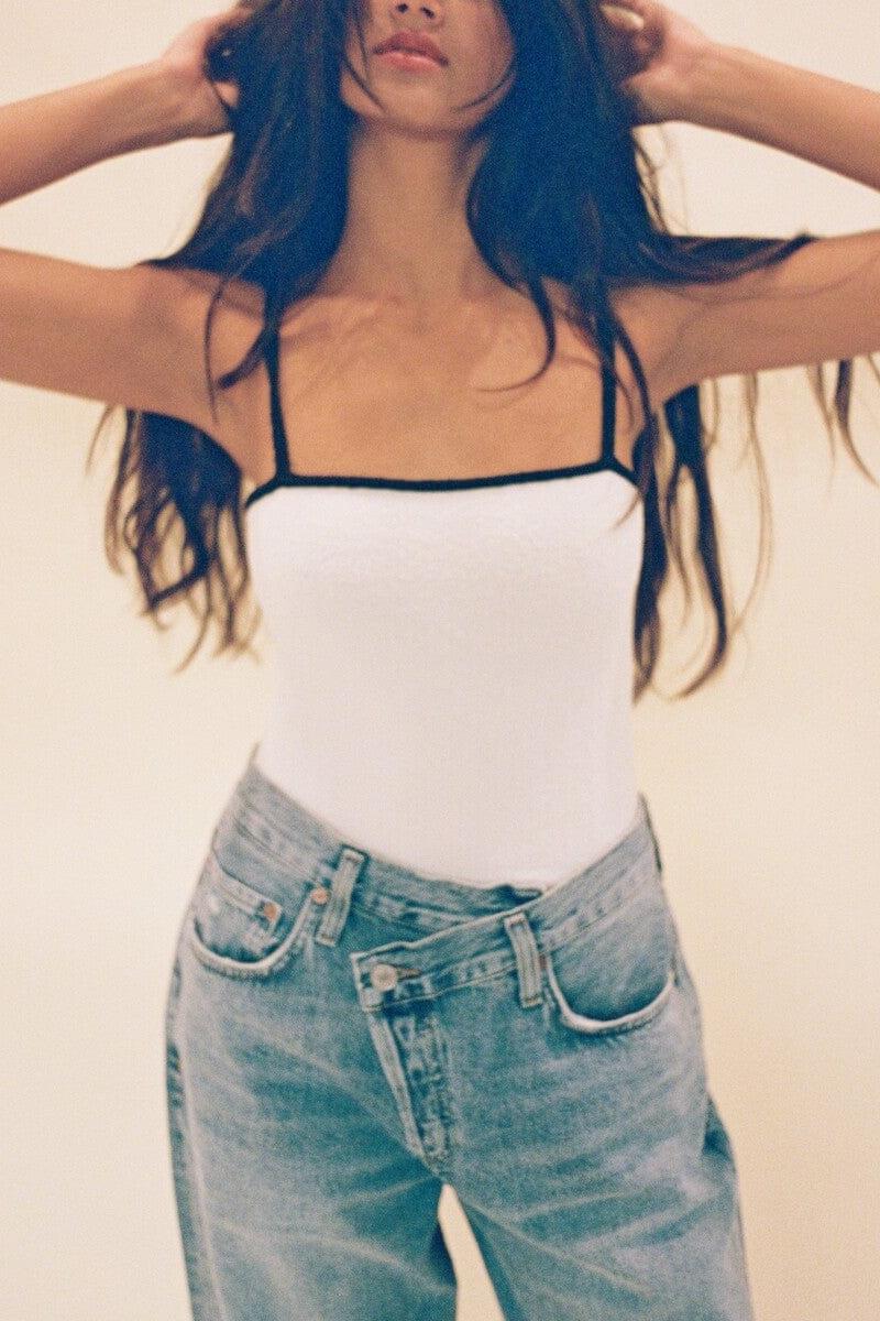 Cream (Black Binded) Terry Rib Jacelyn One-Piece